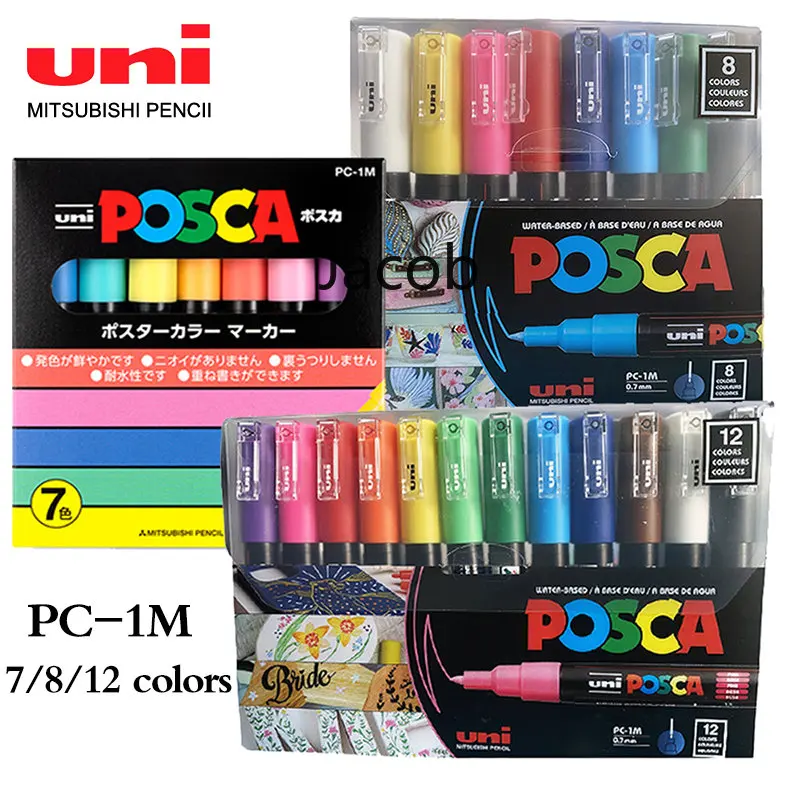 Uni Posca Paint Marker Set PC-1M/3M/5M POP Poster Water-Based Acrylic Art  Painting Pens Pigment Ink Original Vinyl Pen Case