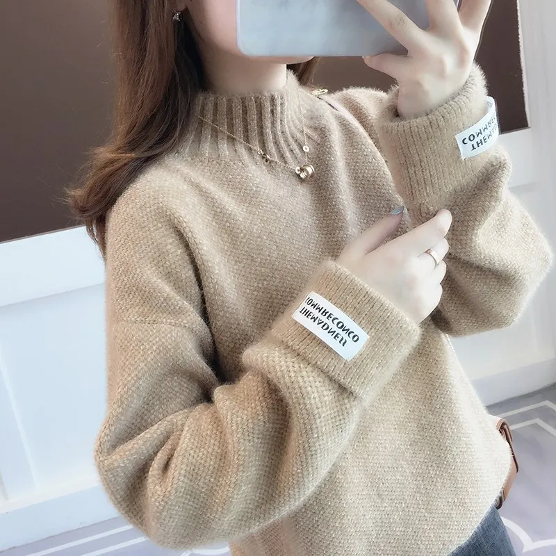 pink sweater 2022 Long Sleeve Women Turtleneck Sweater Autumn Winter Cashmere Thick Warm Oversized Sweater Knitted Jumper Top Pull Femme ladies sweater