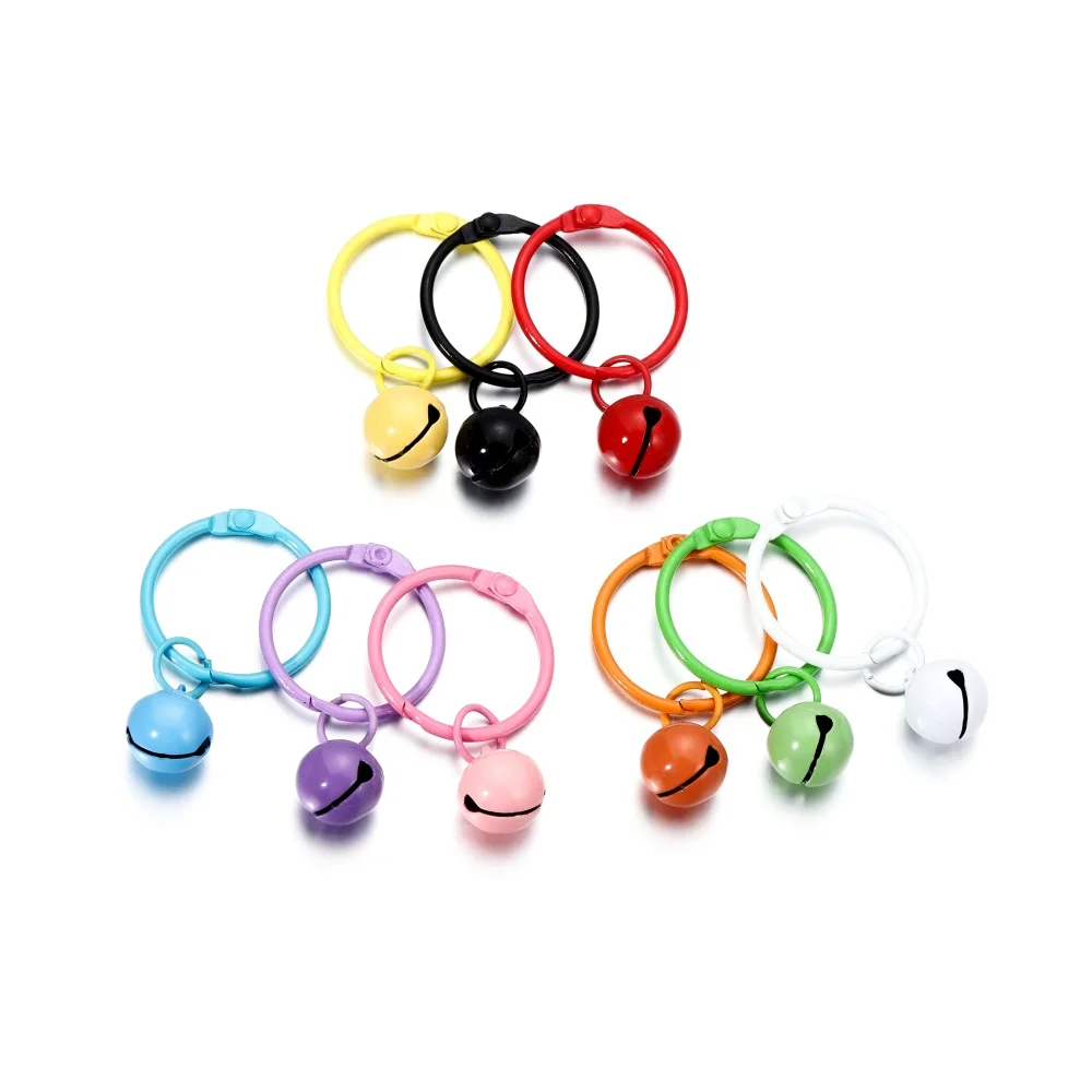 

5pcs Colorful Key Rings Circle With Bell Pendant Handmade Keychains Key Chains Hanging Pendants Metal Buckles Accessories