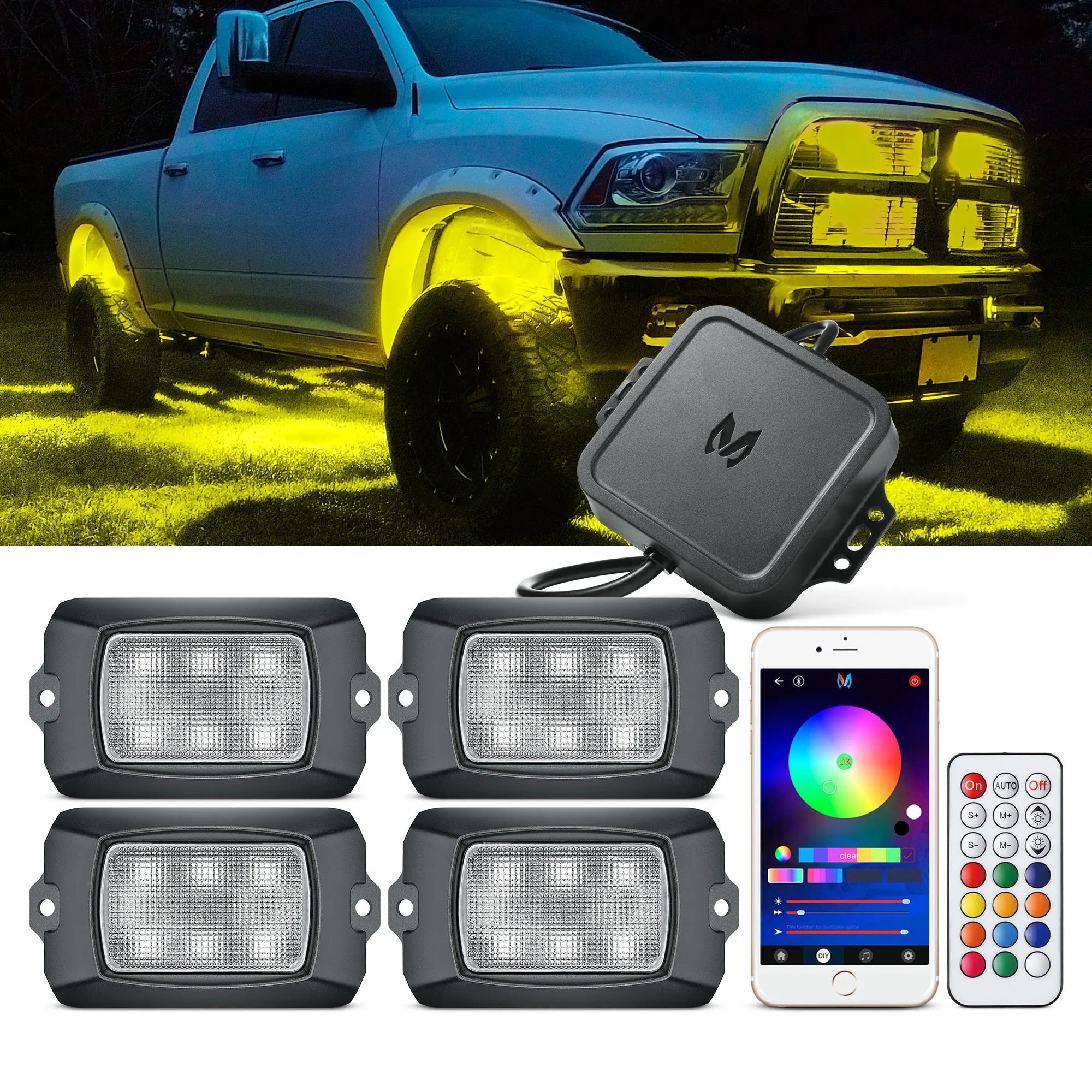 12 Pods Newest Q1 RGBW Color Changing LED Rock Light Kit for