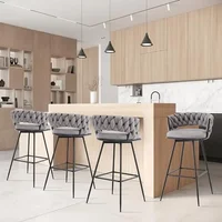 Modern Woven Design Swivel Barstools Set of 4 Stool Chair 26" with Back Indoor Restaurant Kitchen Bistro Entertainment Area Café 1