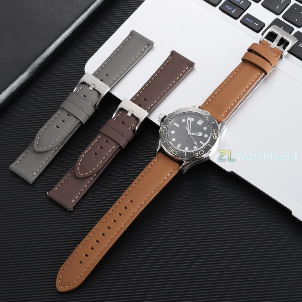 Elegant Vintage Leather Watch Strap - Quick Release in Black, Brown, or Grey