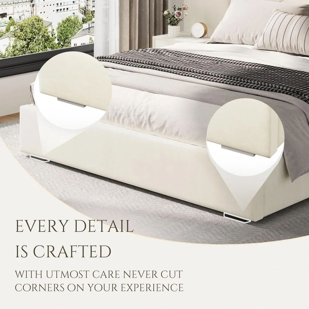 Luxurious King Platform Bed Frame, Velvet Upholstered Headboard with 2 Built-in Wall Sconces & Nightstands, Sturdy Metal & Solid 6