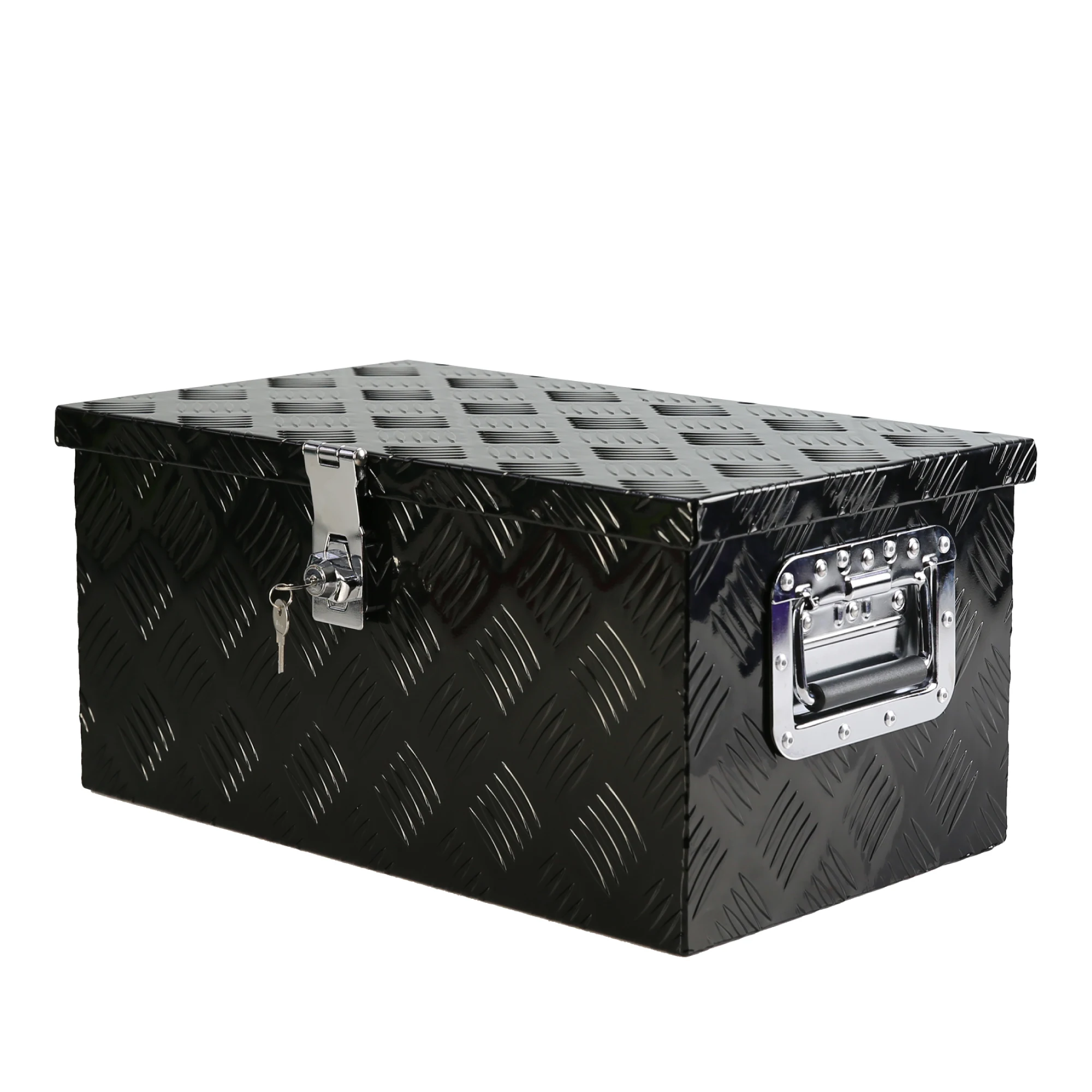 

20 Inch Black Aluminum Tool long Box 5 Bar Tread Flat box for Truck Car Storage Tools Organizer with Lock Side Handle and Keys