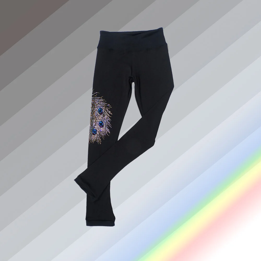 LIUHUO Ice Figure Skating Jacket Pants Women's Girl Trousers Top Peacock Rhinestone Teens Children Kids Dance