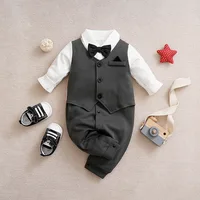0-18m Newborn Clothing Gentleman Handsome Party Suit Formal Cotton Comfortable Soft Spring And Autumn Long Sleeved Baby Bodysuit 3