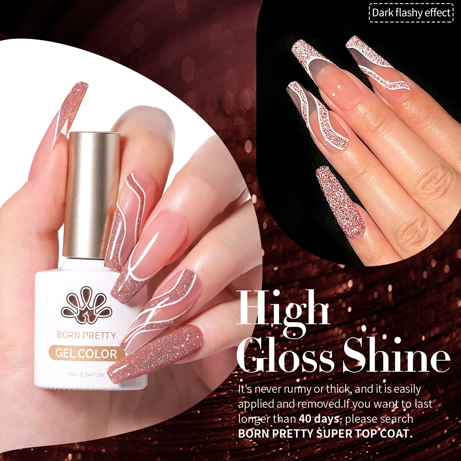 BORN PRETTY 6pcs Reflective Glitter Gel Nail Polish Set Pink Red Reflective Super Shine Glitter Gel Semi Permanent UV LED Varnis 4