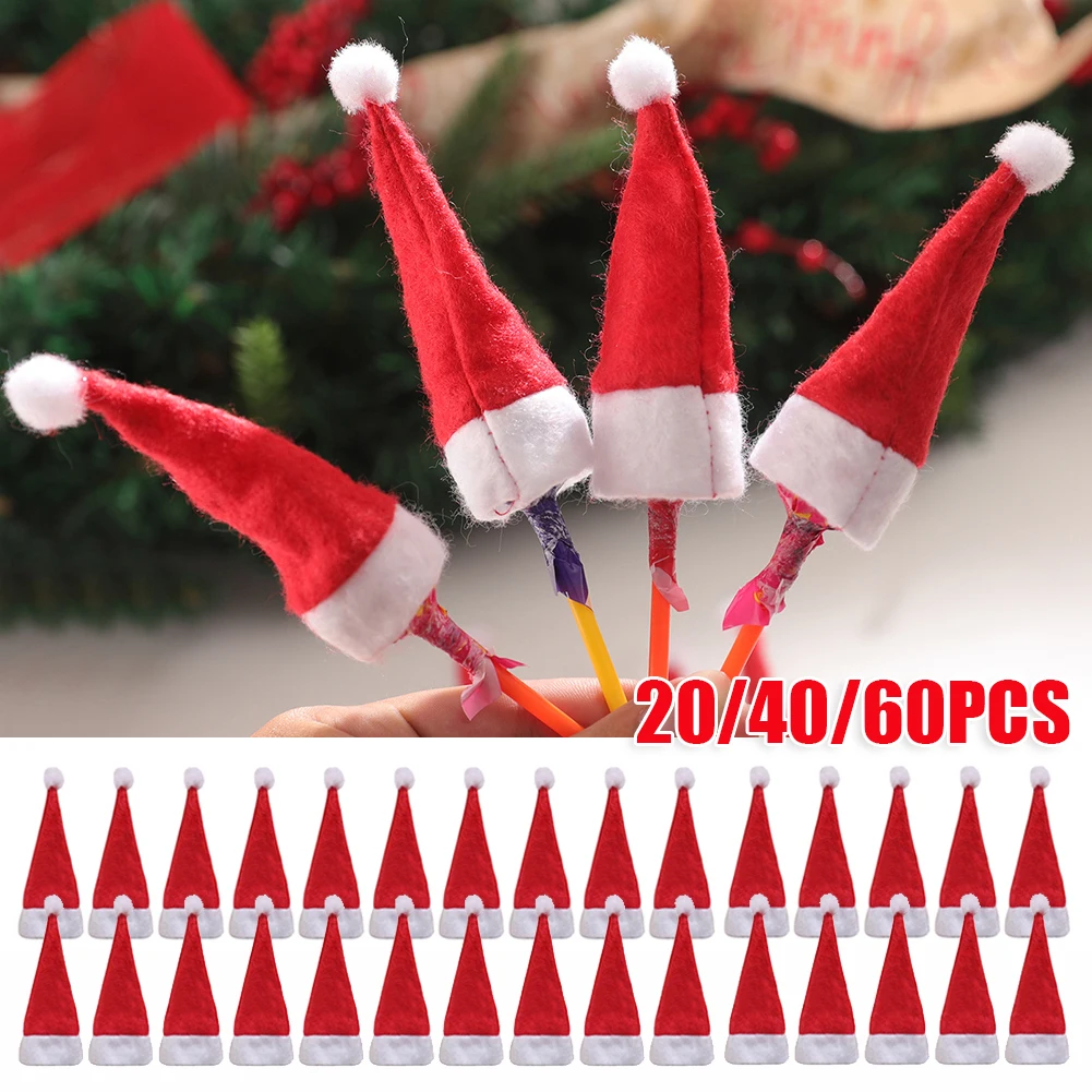 Santa Claus Lollipop Hat Christmas Candy Cover New Year Gift Christmas Decorations For Home For Kids 20/40/60pcs christmas beanie hat