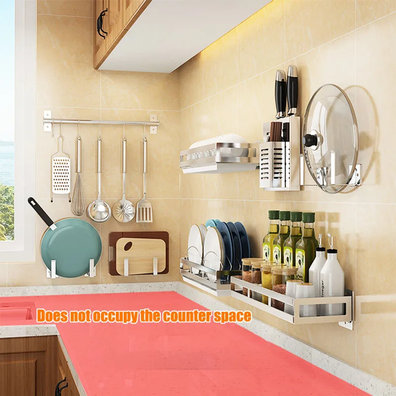 304 Stainless Steel Kitchen Shelf, Pot Rack, Wall Mounted Free Trimming Hole Punch, Kitchen Appliance Tool Rack