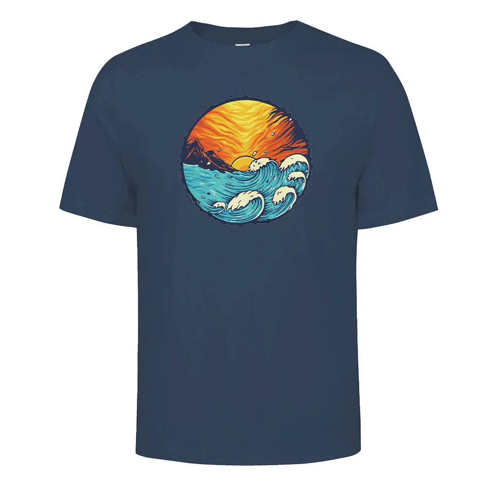 

Men's Cotton Sunset Graphic Print T-shirt Tees Casual Loose Round Neck Street Style Tops for Men and Women