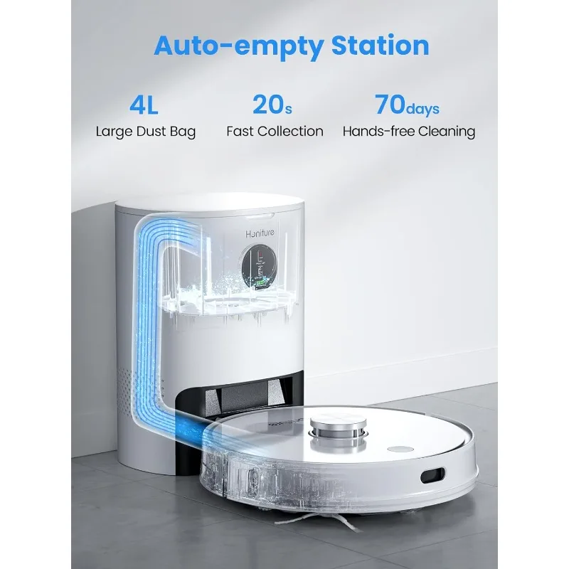 HONITURE Robot Vacuum and Mop Combo,Robot Vacuum Cleaner with Self-Emptying, 4000Pa Max Suction, Smart Mapping, 250mins Runtime