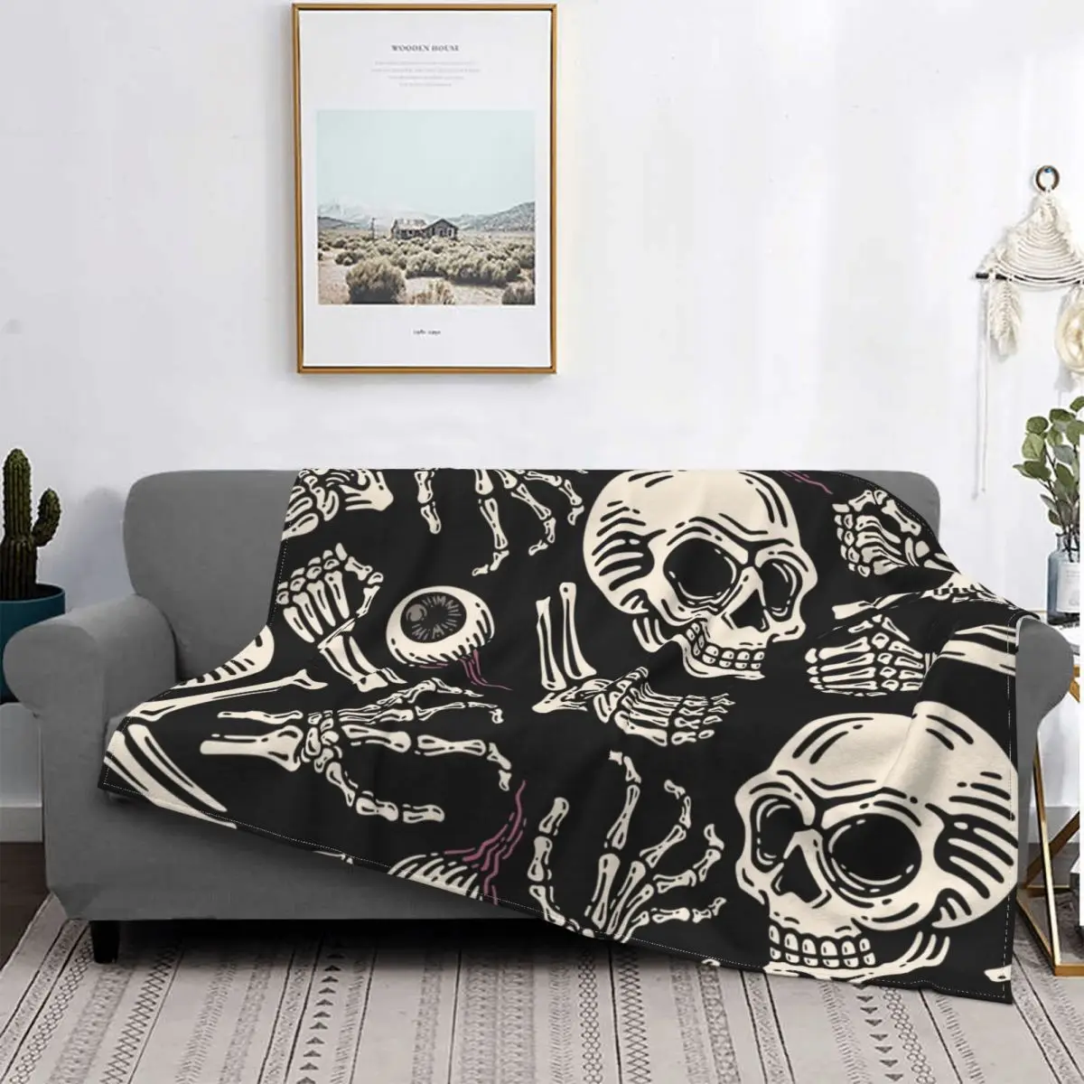 

Skull Eye Skeleton Blanket Flannel Decoration Halloween Multifunction Lightweight Throw Blankets for Bed Car Plush Thin Quilt