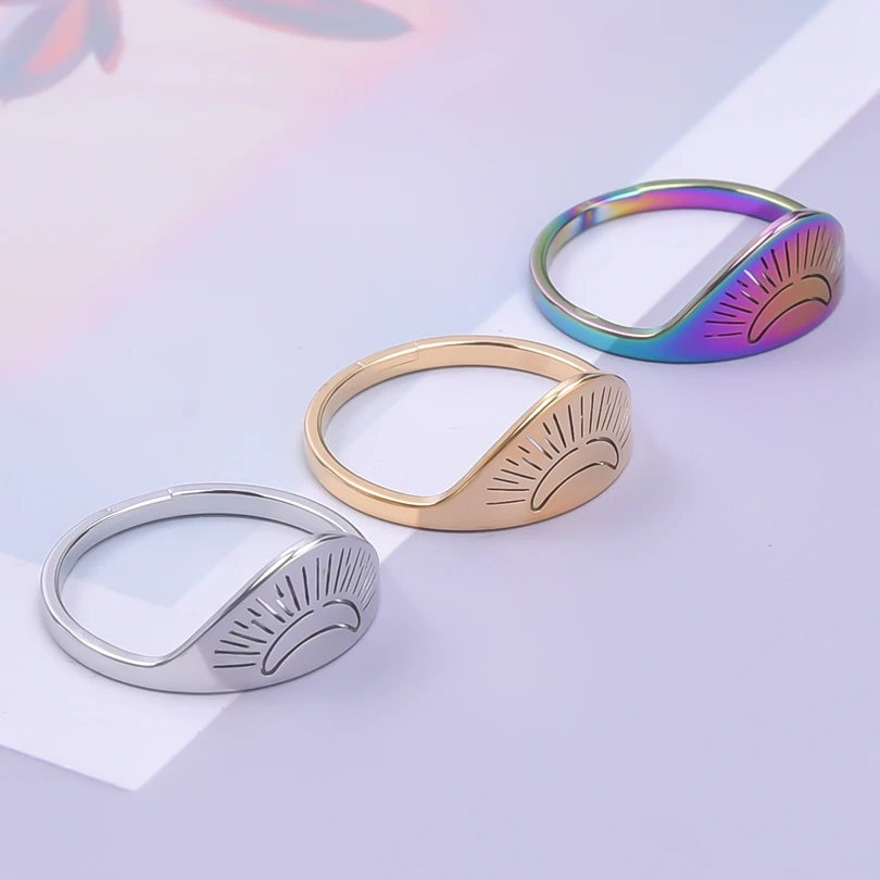 Semicerchio Rising Sun Jewelry Anelli Aperti Regolabili In Acciaio Inossidabile Per Donna Uomo Accessori Bague Acier Inoxydables Femme Gift