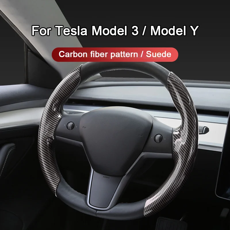 Kit Coprivolante In Fibra Di Carbonio Per Tesla Model 3/Y: 5 Pezzi Antiscivolo, Rosso, Pelle Ecologica E ABS