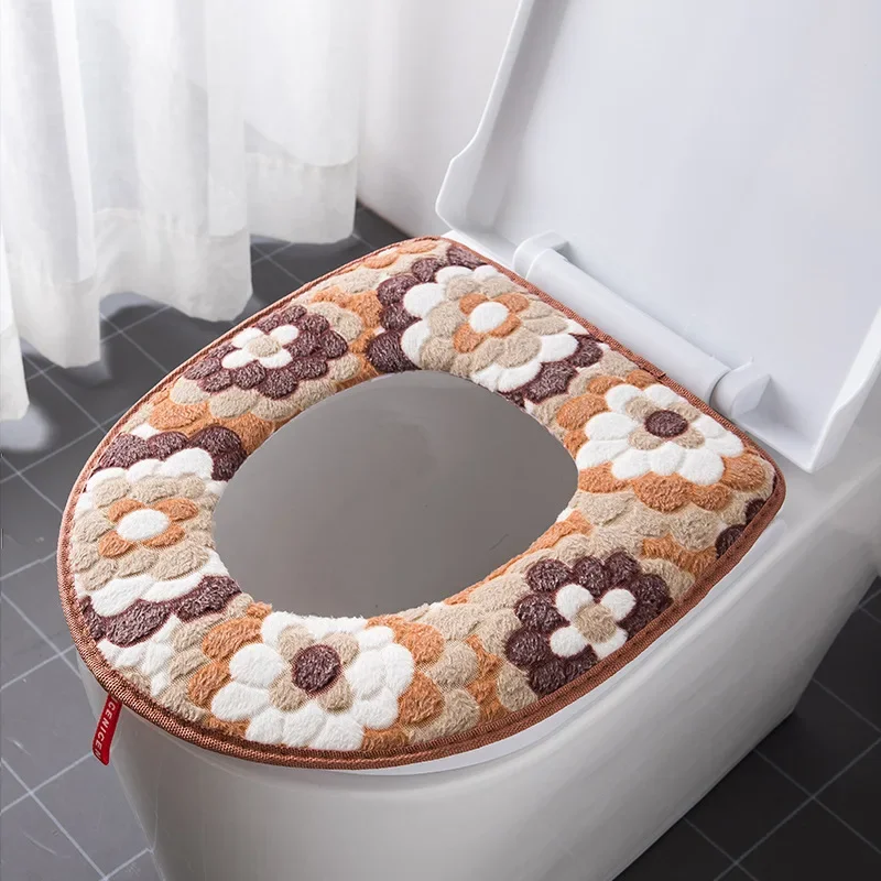 

Flower Warm Toilet Cover Seat Lid Top Cover Pad Bathroom Warmer Toilet Seat Bowl Soft Zipper Washable Toilet Seat Cover