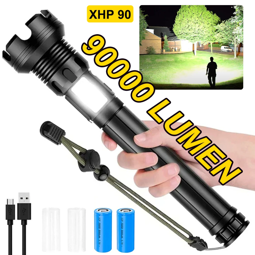 https://ae01.alicdn.com/kf/S99cc4f0cd72e40c0a36a7793efd8b134g/90000-Lumens-LED-Tactical-Flashlight-Rechargeable-XHP90-USB-Zoomable-7Modes-Super-Bright-Floodlight-Spotlight-Torch-Light.jpg