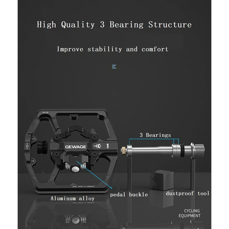 GEWAGE 3 Bearing Bicycle Lock Pedal SPD Cleats Lock to Flat MTB Road