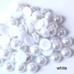 Colorful Imitation Pearl Flatback Beads for Nail Art and DIY Crafts (White)