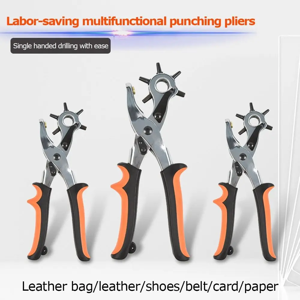 

Carbon Steel Hole Punch Pliers Revolve Eyelet Puncher Multifunctional for Paper Belt Leather Bag Plastic