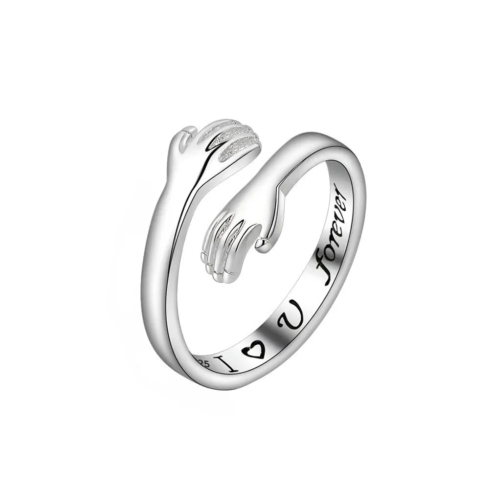 Vintage Hug Rings Women Stainless Steel Adjustable Open Love Hug Hand Ring Wedding Lover Mother And Daughter Jewelry Gift