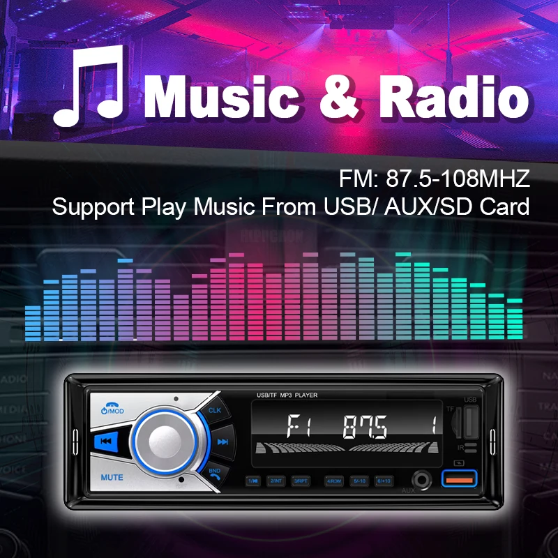 Car Radio Audio 1 Din Bluetooth Stereo Hands-Free Calling MP3 Player FM Receiver