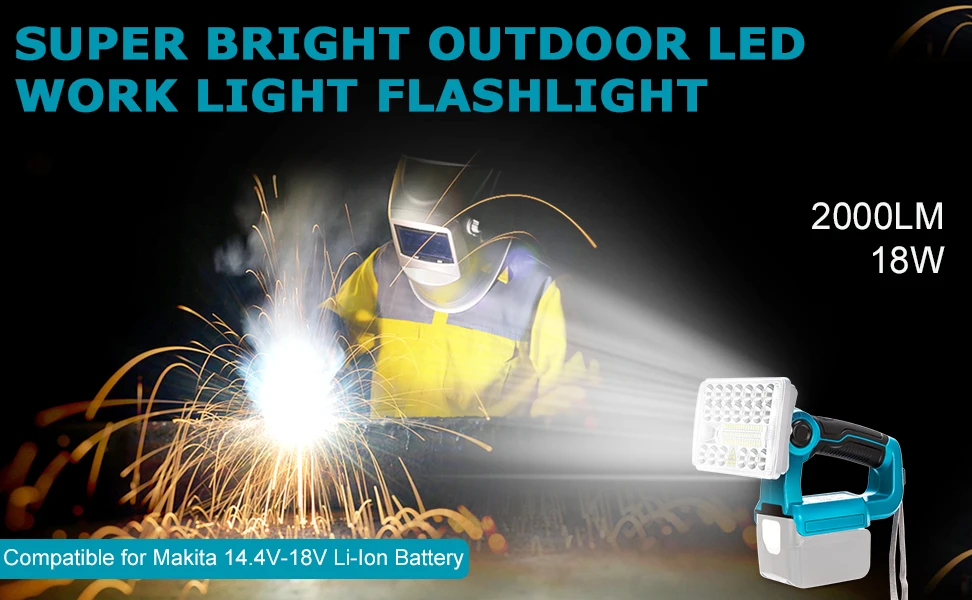 2000LM Cordless LED Work Light Powered by Makita 18V MAX LXT Li-Ion Battery Flas