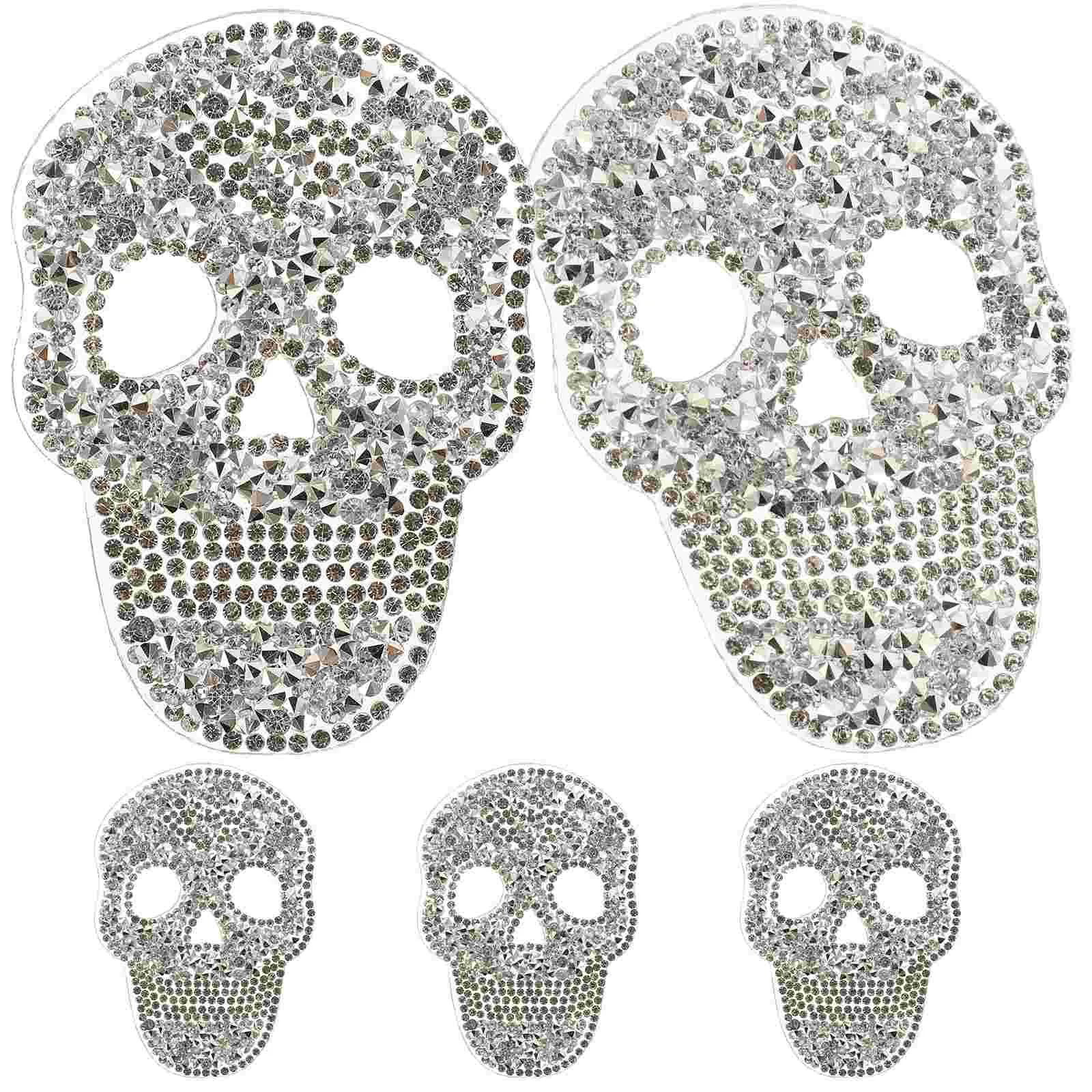 

5 Pcs Skull Hot Diamond Stickers Applique Patches Decor Embroidered for Home European and American