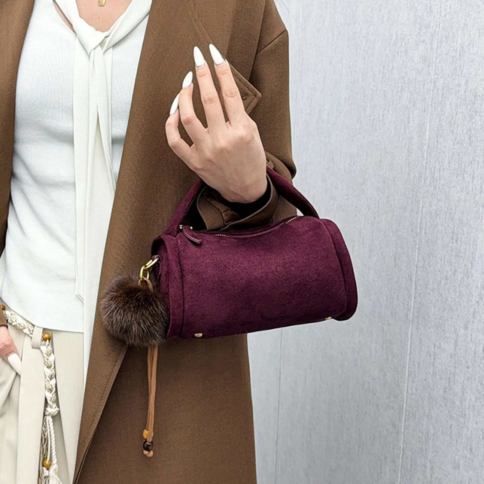 Women Girls Faux Suede Pillow Handbag Adjustable Strap Top-handle Bags with Zipper Pillow Shoulder Bag for School Work Daily Use