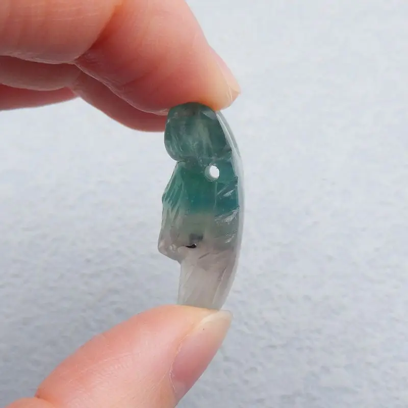 Natural Stone Rainbow Fluorite Handcarved Wolf Head Side Drilled Neklace Pendant 31x21x11mm 8g