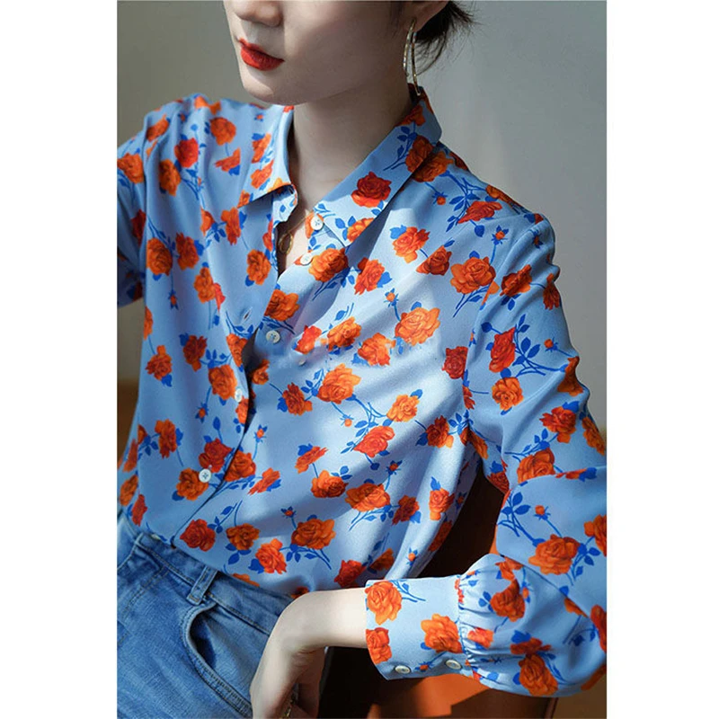 Women's Clothing 2023 Flower Print Vintage Elegant Button Up Shirt Trendy Street Chic Blouse Long Sleeve Loose Tops Blusas Mujer