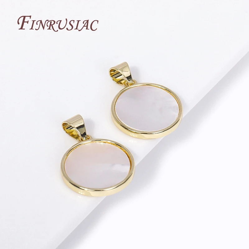 

18K Gold Plated Natural Shell Round Pendants,High Quality Brass Metal Charms For Necklace/Bracelet DIY Jewelry Making Findings