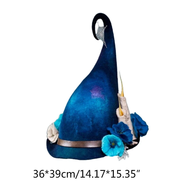 449B Beautiful Artificial Flower Angled Witch Hat Creative Wizard Hat Popular Halloween Witch Hat Novelty Party Props Decor