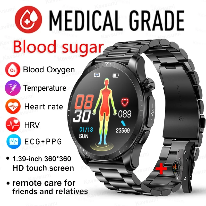 

2023 New Blood Sugar Smartwatch 1.39 -inch 360*360 HD Touch Large Screen ECG Smart Watches Monitoring Non-invasive Glucose