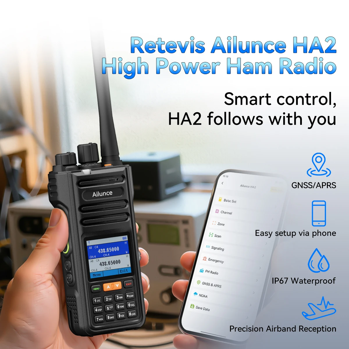 Retevis HA2 Walkie Talkie FPP Dual Band GPS APRS IP67 Waterproof Bluetooth App Programming iOS & Android for Outdoor Business