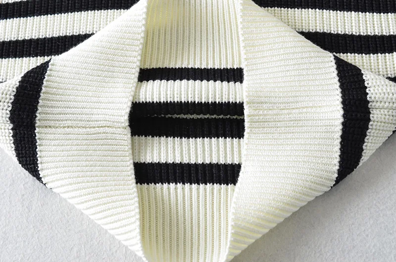 Women Striped Chunky Quarter Zip Collared Knit Sweater Jumper