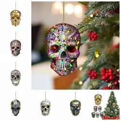 DIY Skull Pendant Funny Mirror Horror Skeleton Car Ornaments Ornament Acrylic Christmas Tree Drop Ornaments Automotive Interio