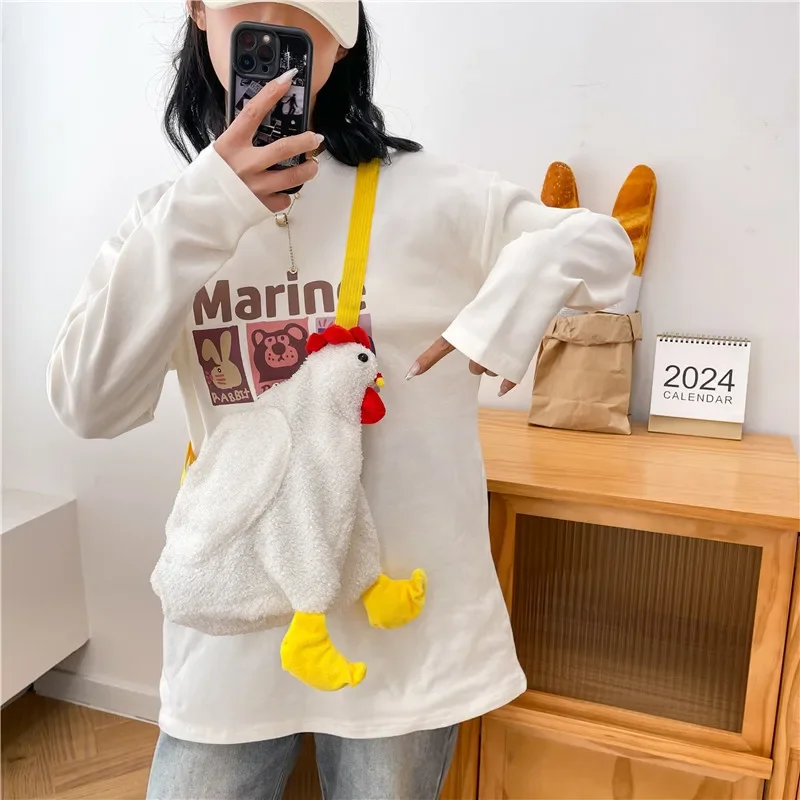 Chickens Shape Bag Zipper Crossbody Purse for Women Soft Fleece Fashion Handbags Cute Hen Shape Plush Bag Shoulder Bags