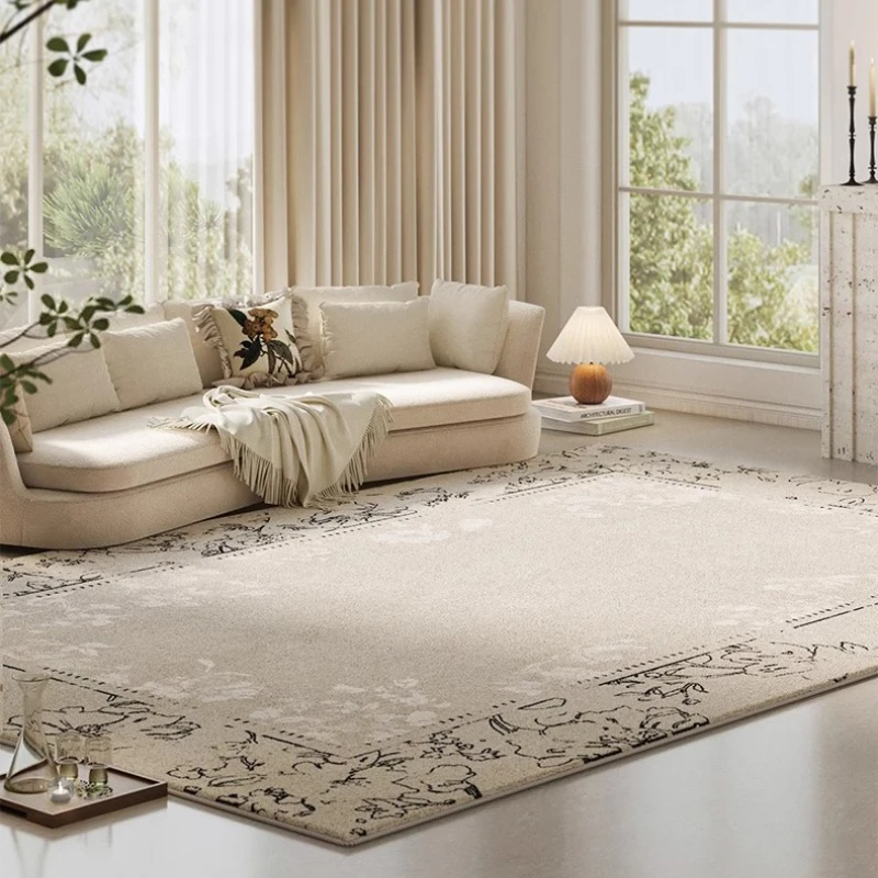 Large Living Room Carpet Modern Minimalist Floral Print Bedroom Rug Retro Light Luxury Fashion Sofa Coffee Table Mat 러그 Alfombra