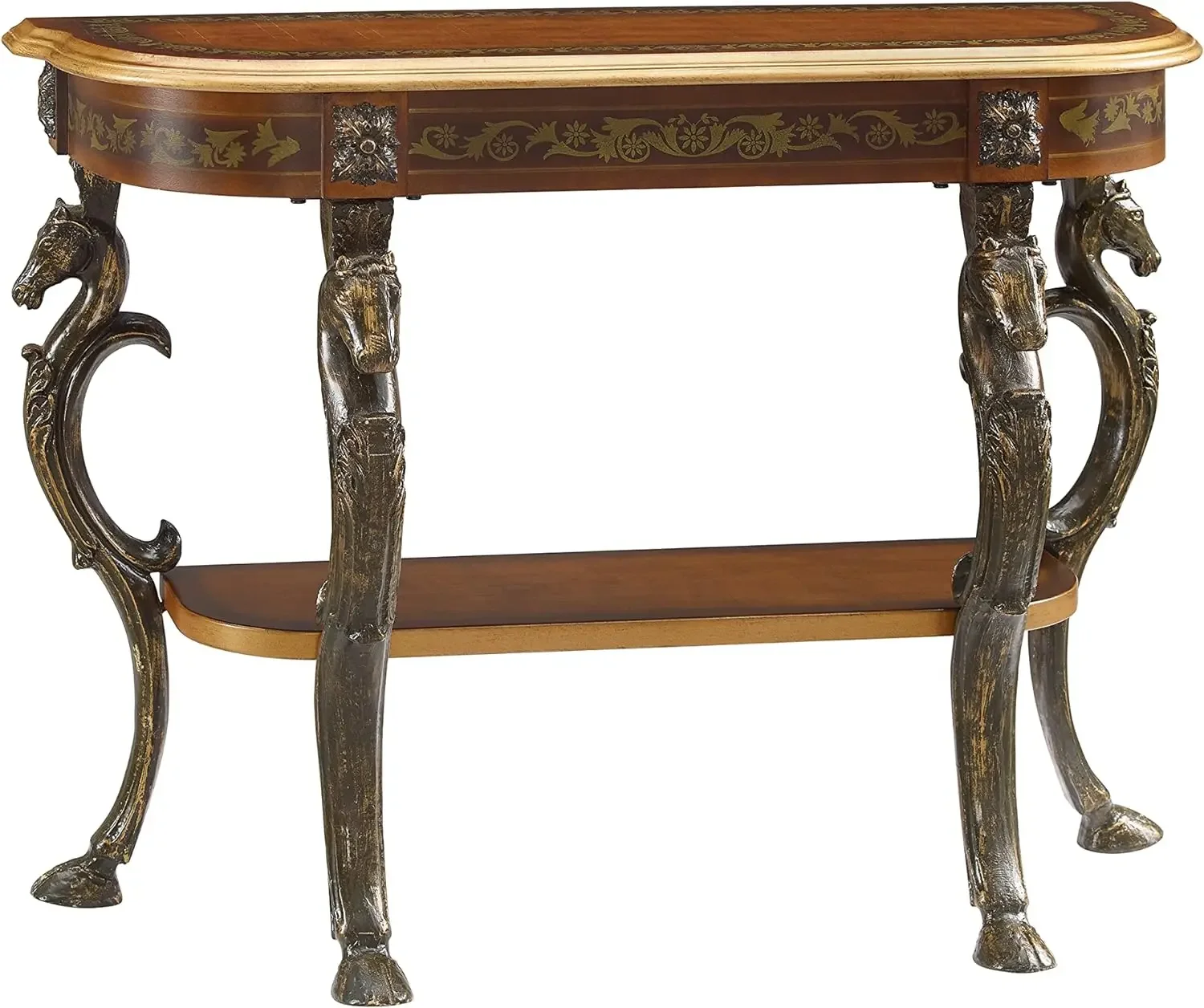 

Masterpiece Floral Demilune Powell Console Table, Brown and Gold 42 x 31.5 x 15.5