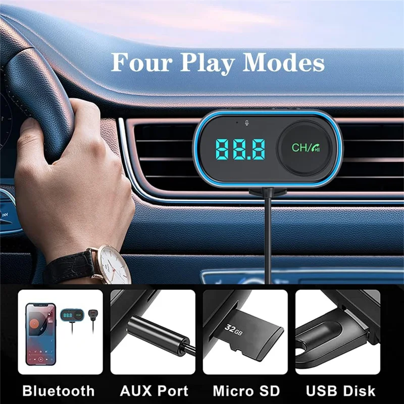 Car Bluetooth FM Transmitter Adapter, Car Radio Bluetooth Hand-Free Call, PD30W QC3.0 Fast Charge,Noise
