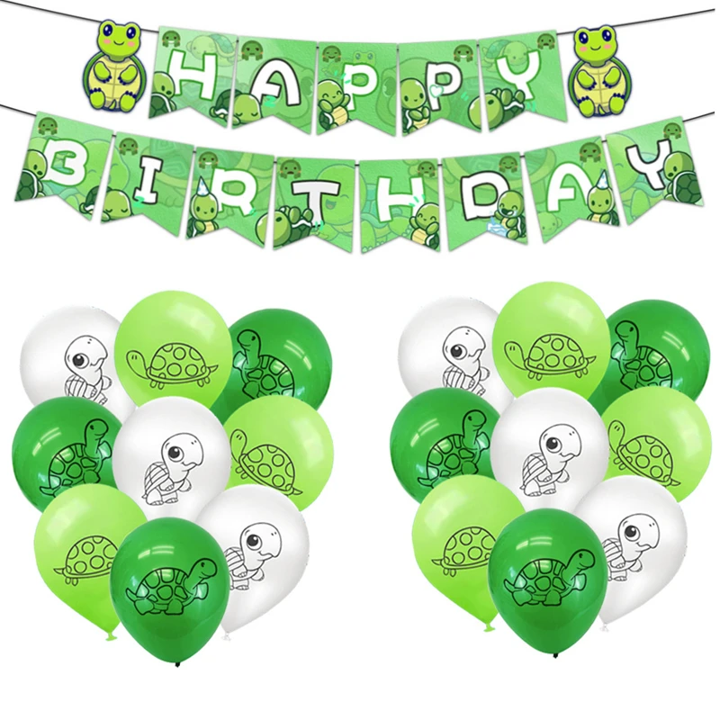 Cartoon Grüne Schildkröte Geburtstag Dekoration Schöne Schildkröte Luftballons Banner Kuchen Dekor Kinder Jungen Mädchen Glückliche Schildkröte Geburtstag Ballon