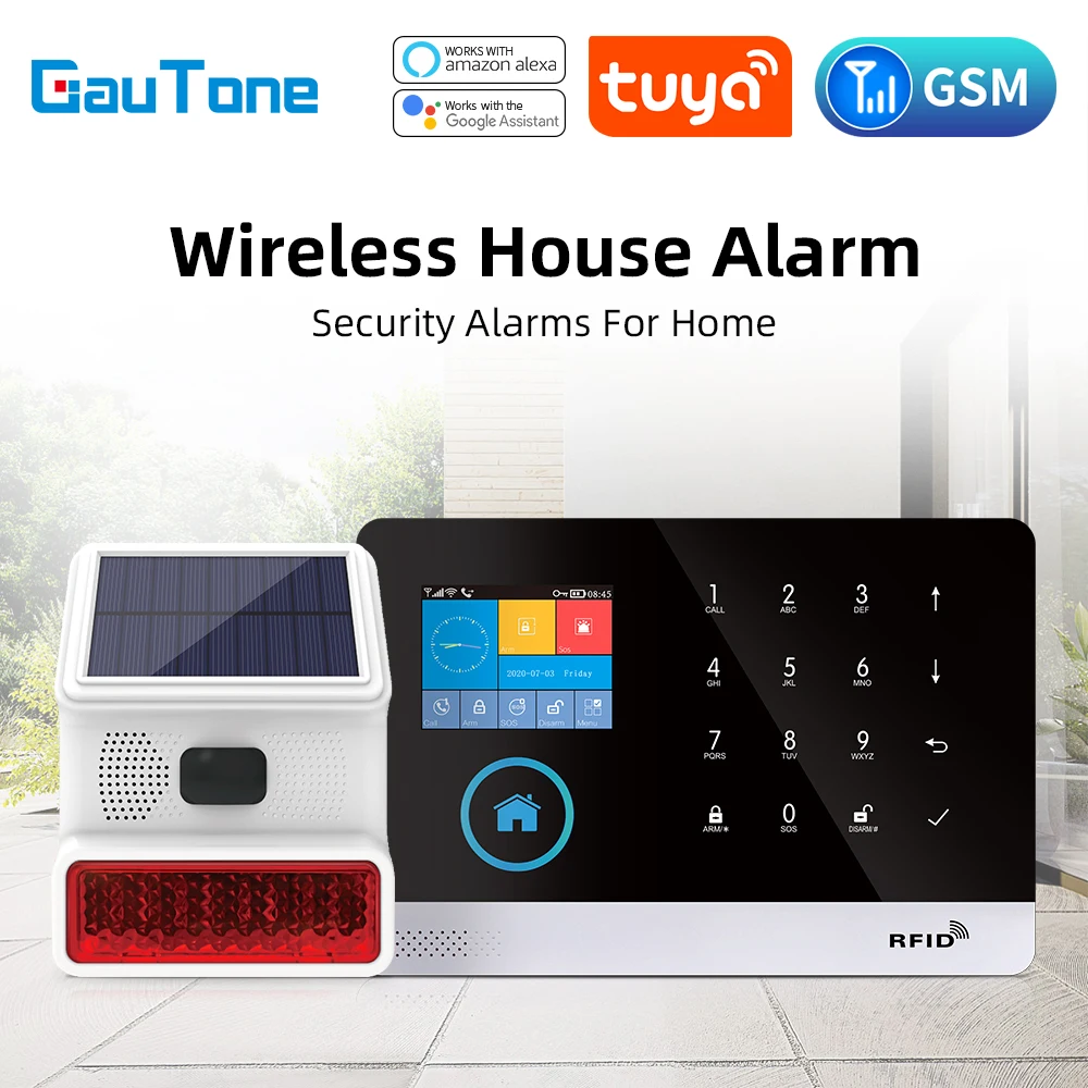 GauTone Smart Home WiFi GSM Alarm System for Home with Motion Sensor Wireless Siren Night Vision IP Camera Tuya Support Alexa