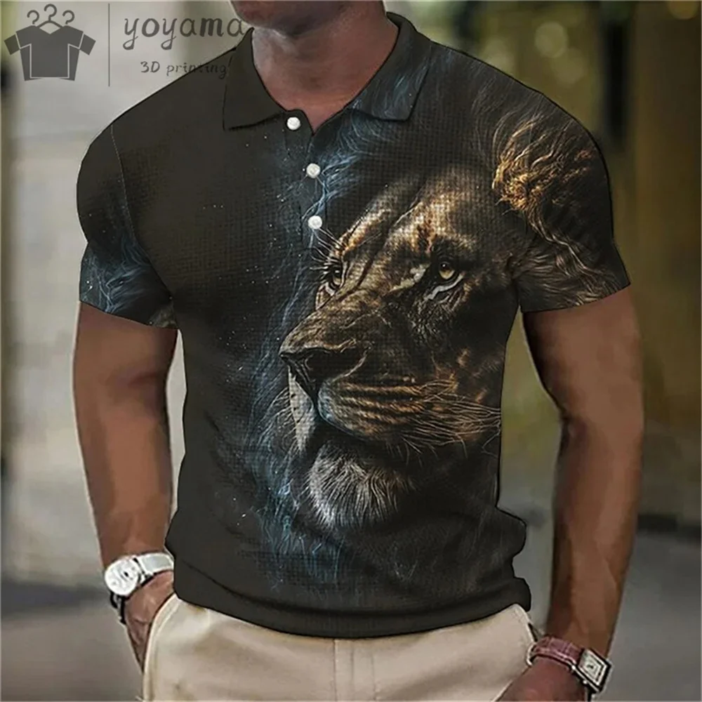 Summer Men Polo Shirt Animal Print 3D Simple Lapel Men's Shirts