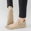 Ladies Breathable Yoga Socks with Grips Non-Slip Five Finger Pilates Socks for Women Backless Ballet Dance Fitness Toe Socks 4