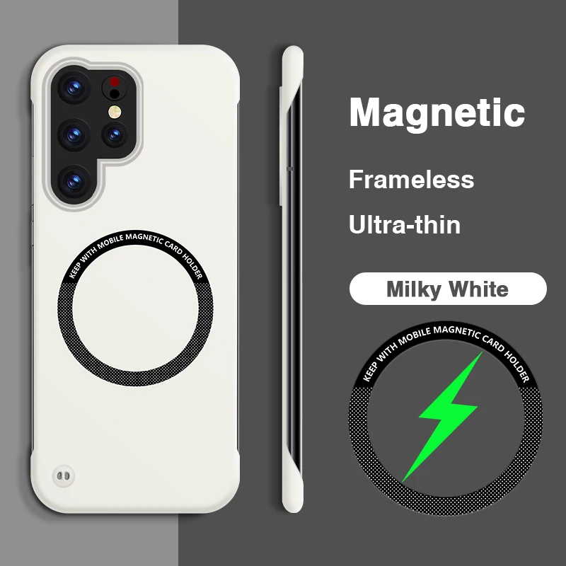 Frameless Magnetic Case with Hard PC and Wireless Charging for Enhanced Lens Protection