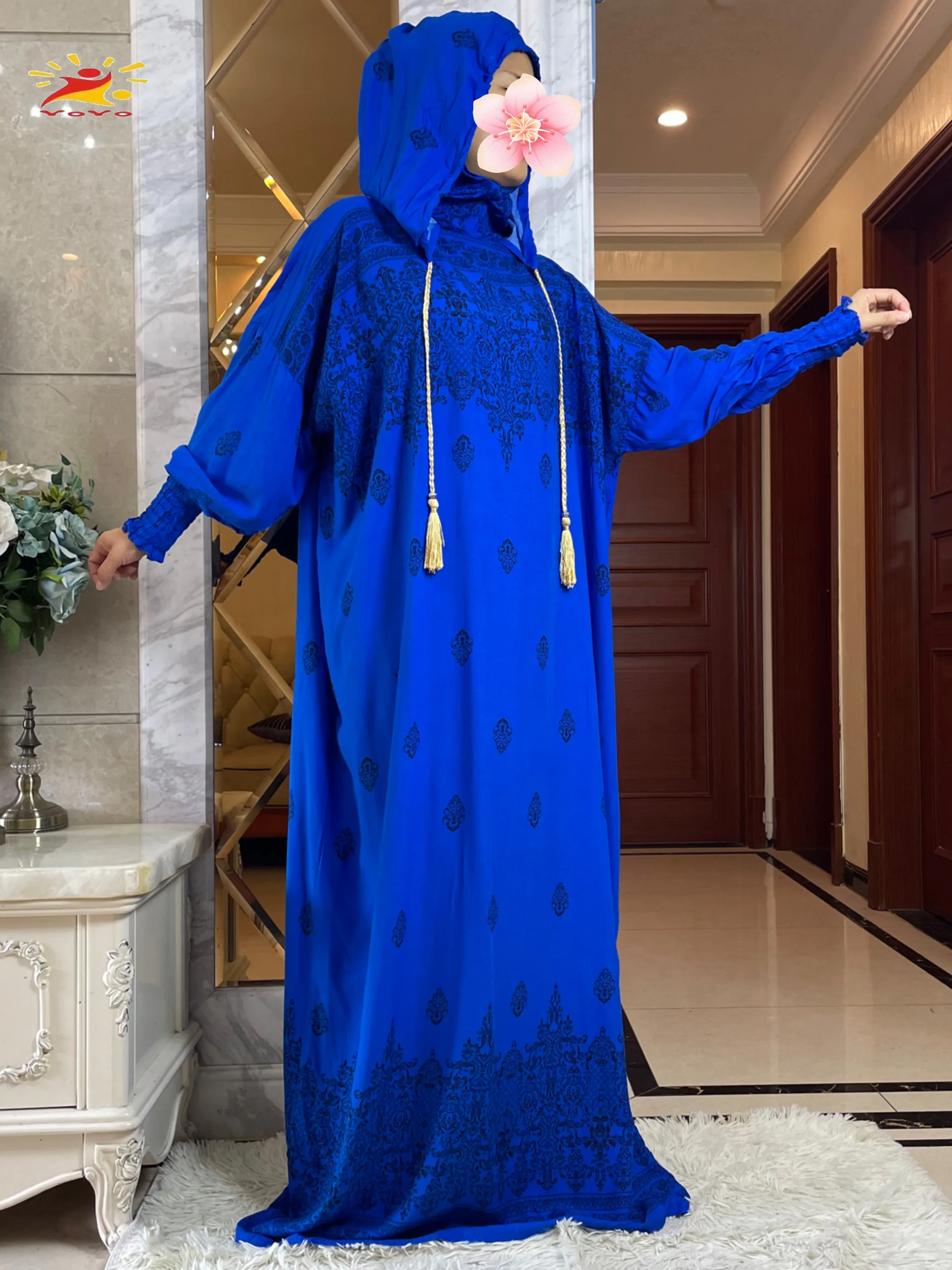 Newest Muslim Hijab Long Sleeve Women Eid Hooded Two Hats Cotton Loose Dress Dubai Islamic Maxi Arab Robe African Abaya Clothing muslim headwear muslim dress muslim robe muslim sets