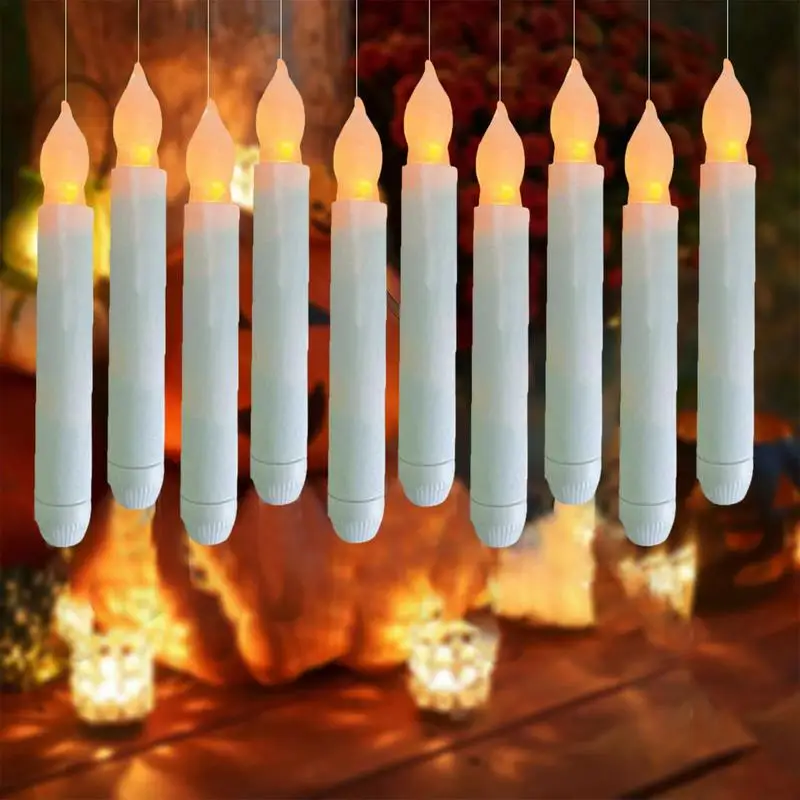 12Pcs Flameless Candles with Magic Wand Remote Floating Taper Candles Halloween Decorations Battery Operated Hangings Candles