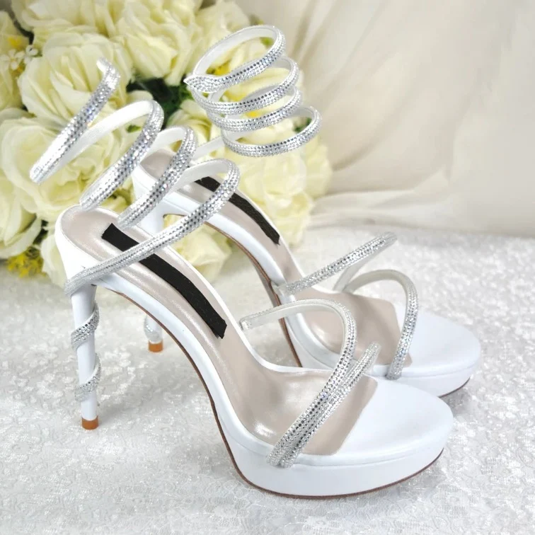 

Luxury Bling Rhinestone Sexy Women's High Heel Platform Snake Wrapped Slim Heel Sandals Wedding Party Dress Crystal Shoes