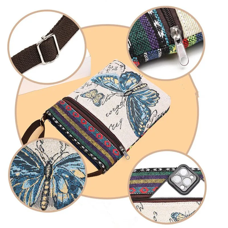 Canvas bag, women's crossbody bag, Chinese style, cute student outing, ethnic style, small shoulder bag, single shoulder bag