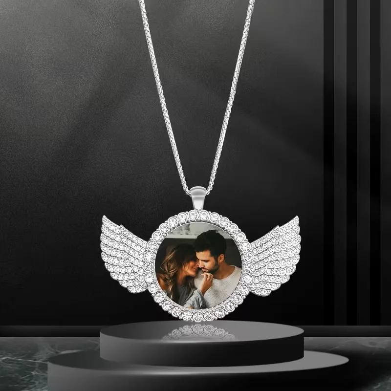 Personalised custom image wing necklace, commemorative gift, suitable for boyfriend's gift, girlfriend's gift, Father's Day gift 1